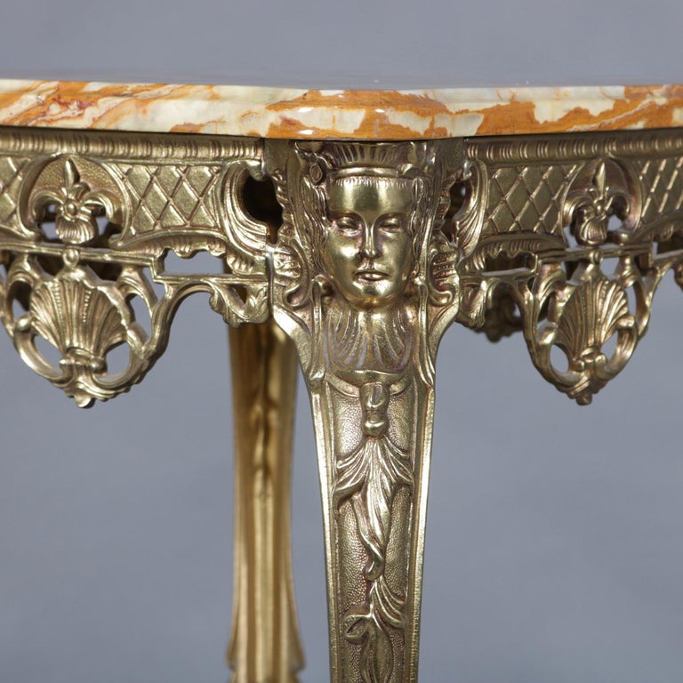 Antique French Egyptian Revival Figural Gilt Bronze and Marble Plant