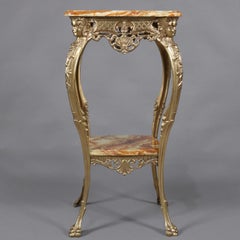 Antique French Egyptian Revival Figural Gilt Bronze and Marble Plant Stand