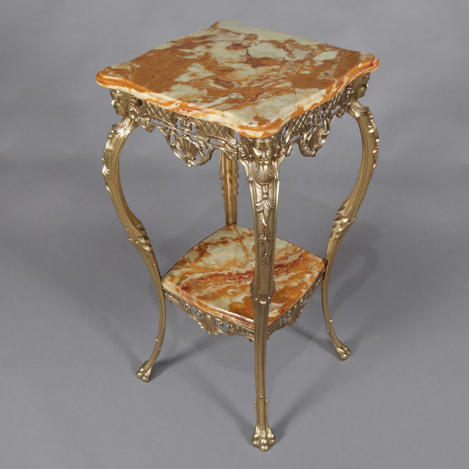 Antique French Egyptian Revival Figural Gilt Bronze and Marble Plant Stand In Good Condition In Big Flats, NY