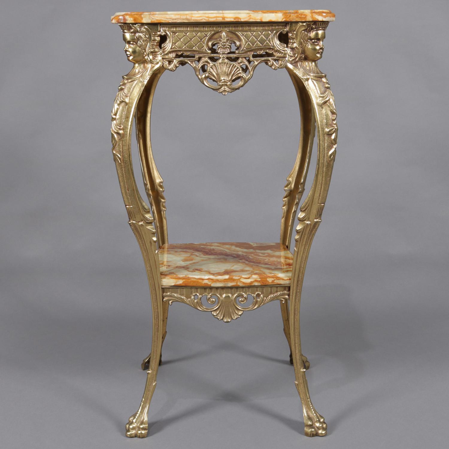 Antique French Egyptian Revival Figural Gilt Bronze and Marble Plant Stand 2