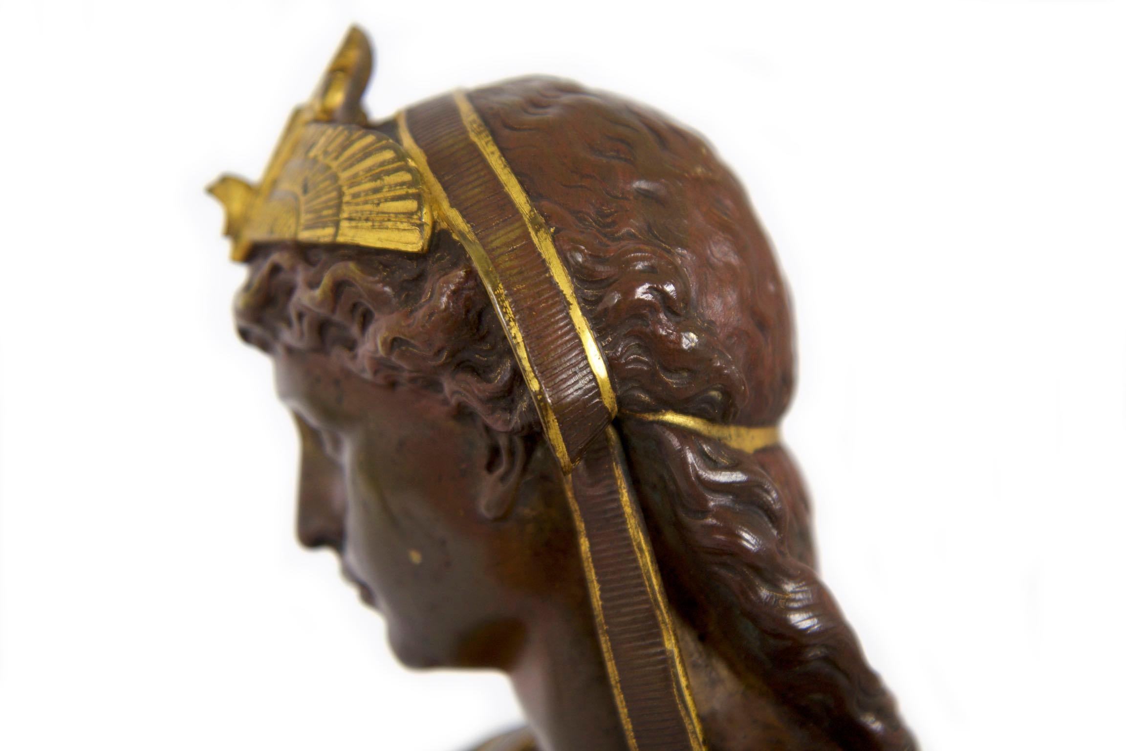 Antique French Egyptian Revival Mantel Clock Bronze Sculpture “Cleopatra