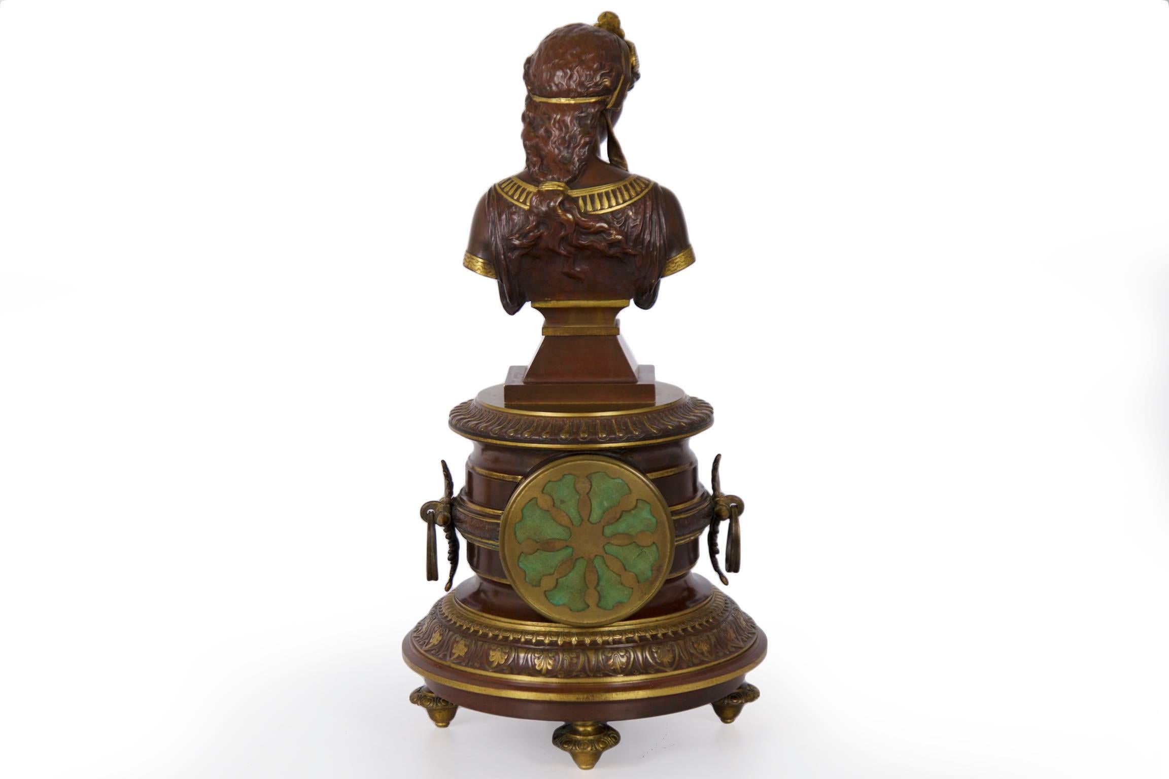 Antique French Egyptian Revival Mantel Clock Bronze Sculpture “Cleopatra