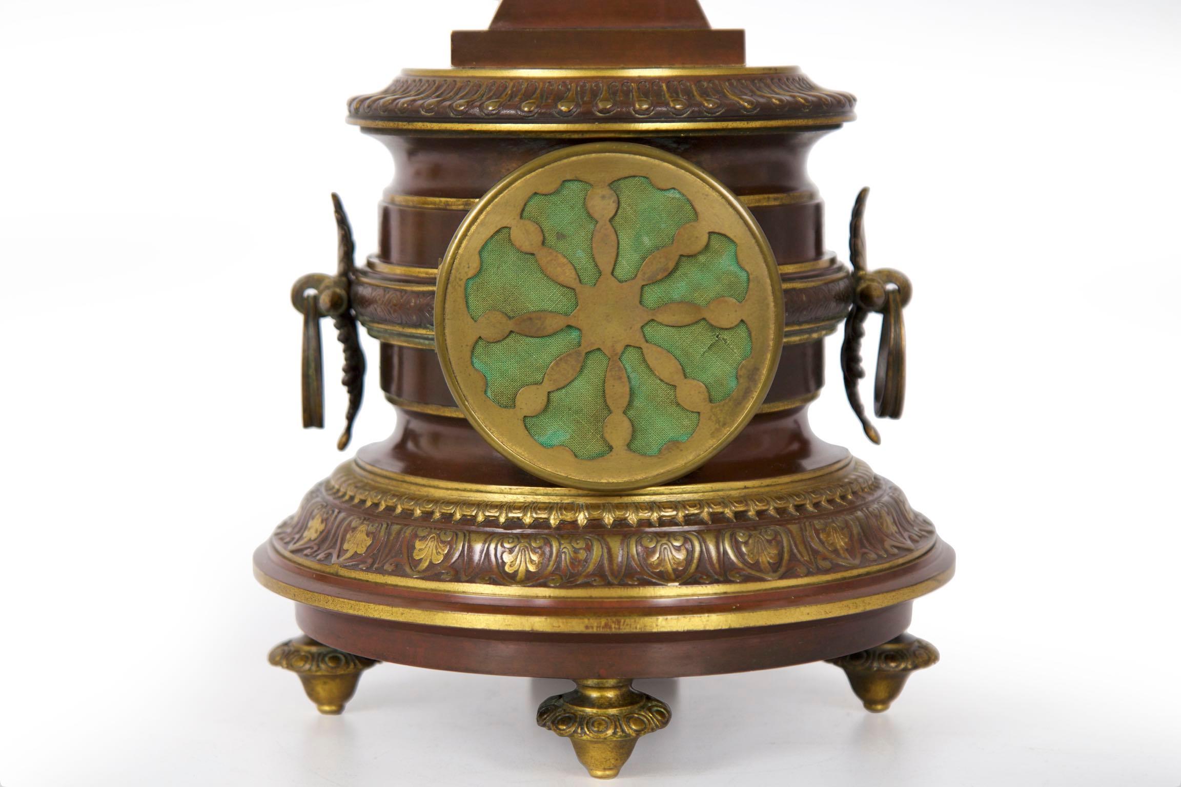 Antique French Egyptian Revival Mantel Clock Bronze Sculpture “Cleopatra