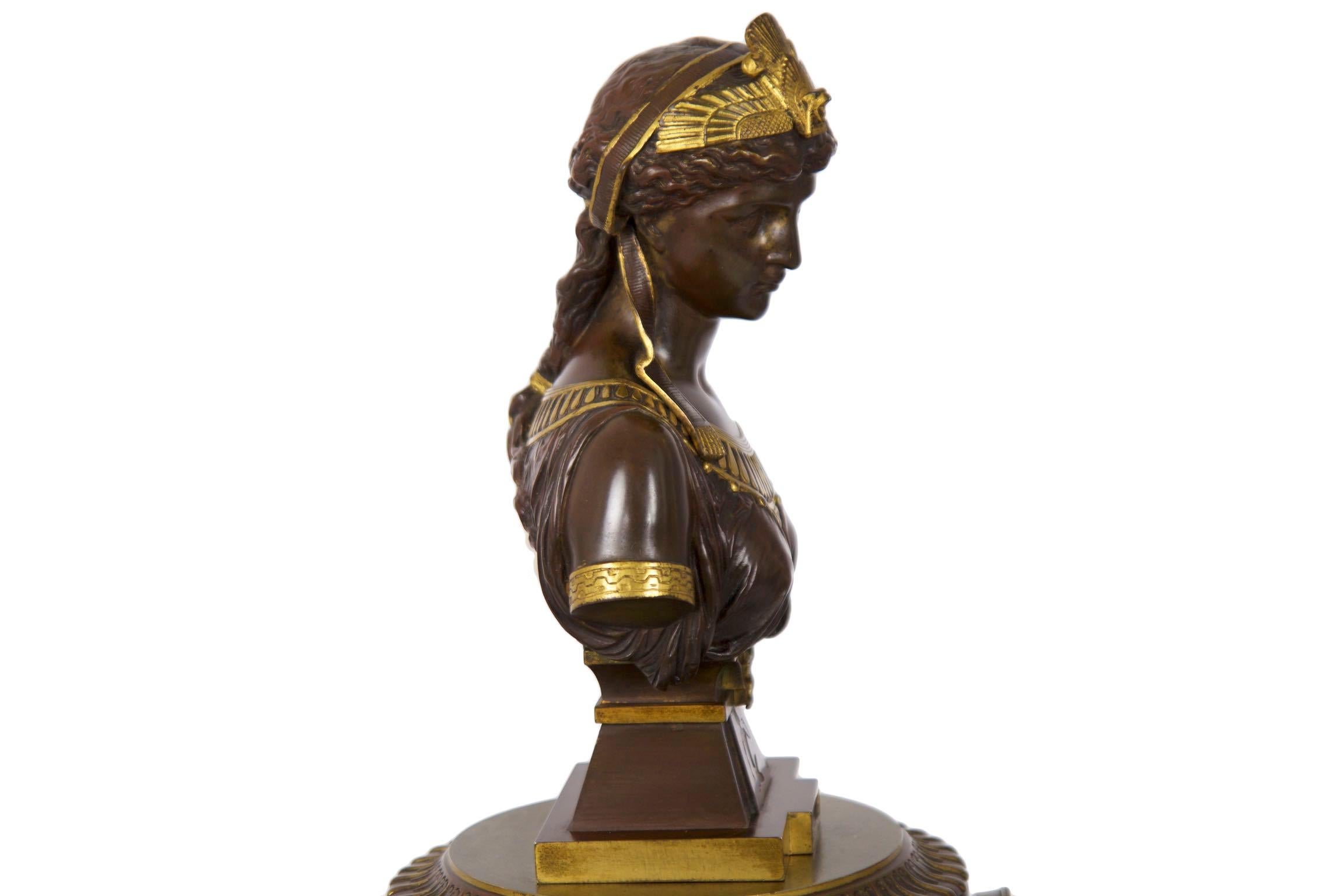 Antique French Egyptian Revival Mantel Clock Bronze Sculpture “Cleopatra