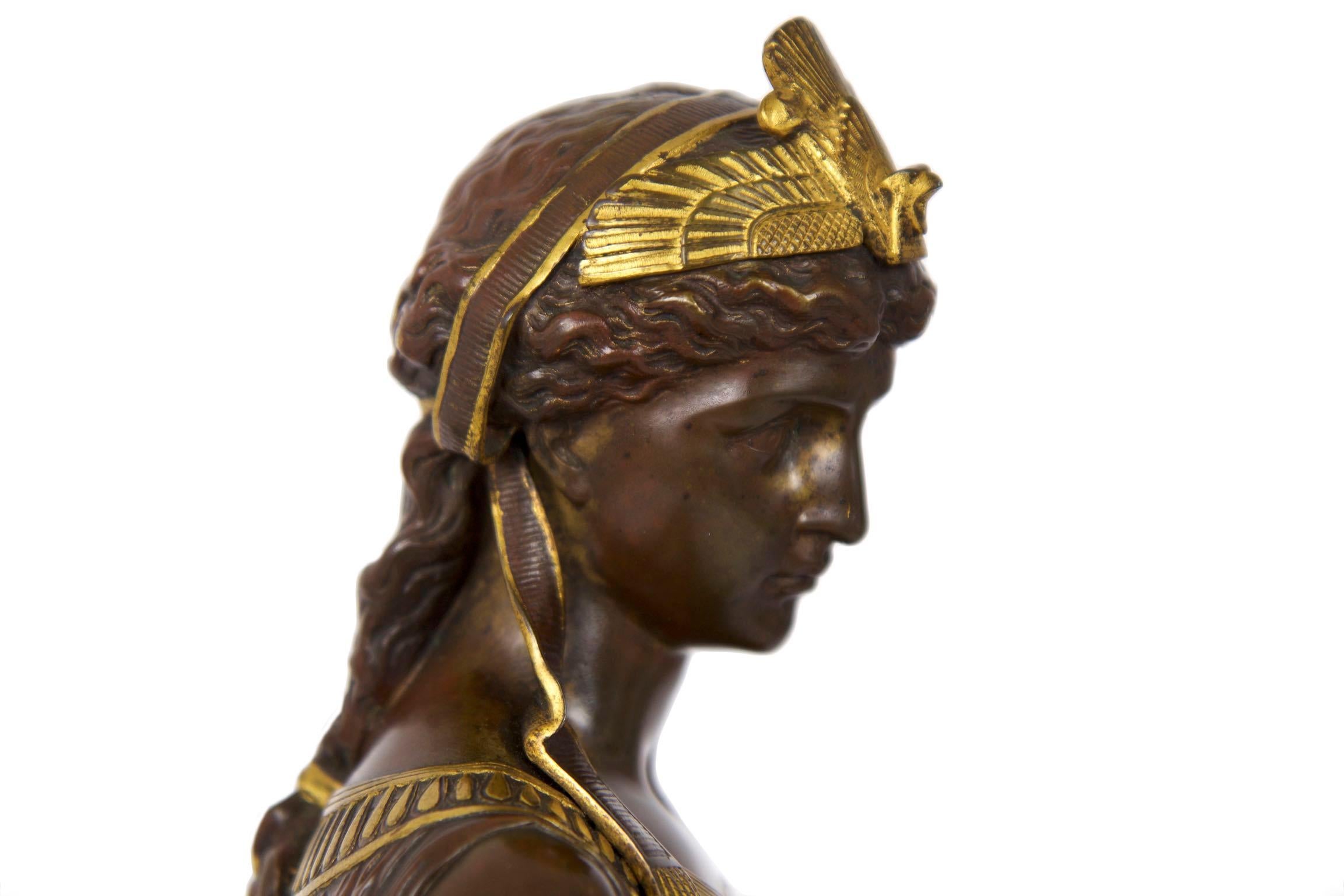Antique French Egyptian Revival Mantel Clock Bronze Sculpture “Cleopatra