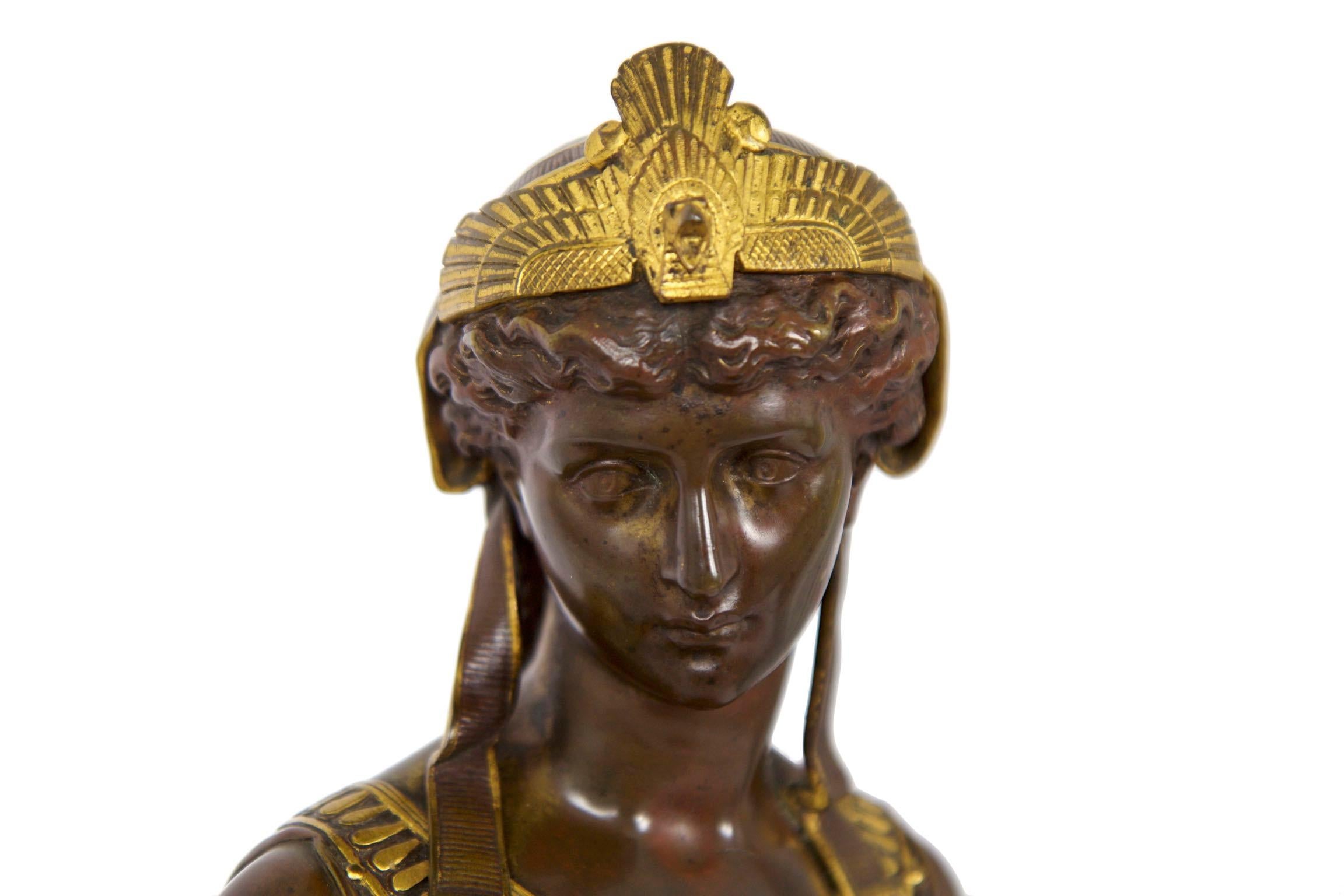 19th Century Antique French Egyptian Revival Mantel Clock Bronze Sculpture “Cleopatra