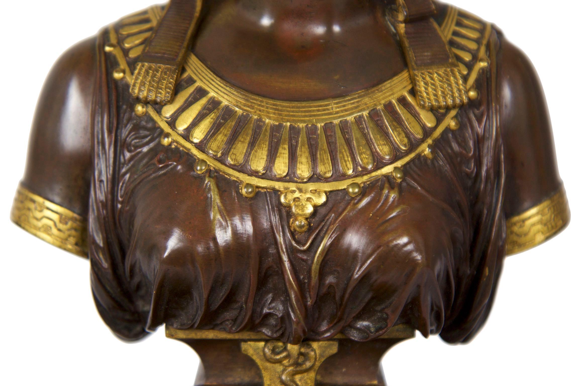Antique French Egyptian Revival Mantel Clock Bronze Sculpture “Cleopatra