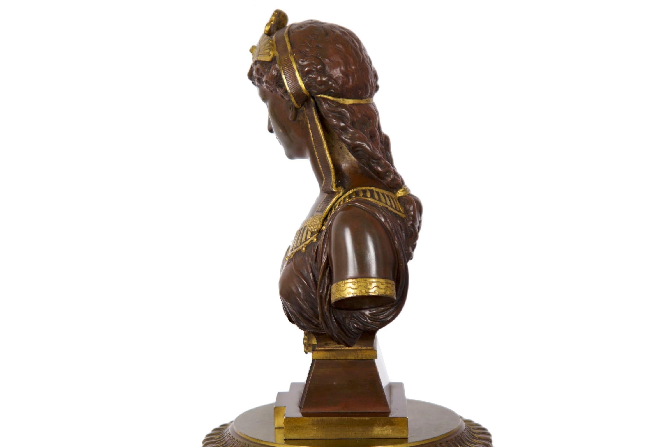 Antique French Egyptian Revival Mantel Clock Bronze Sculpture “Cleopatra