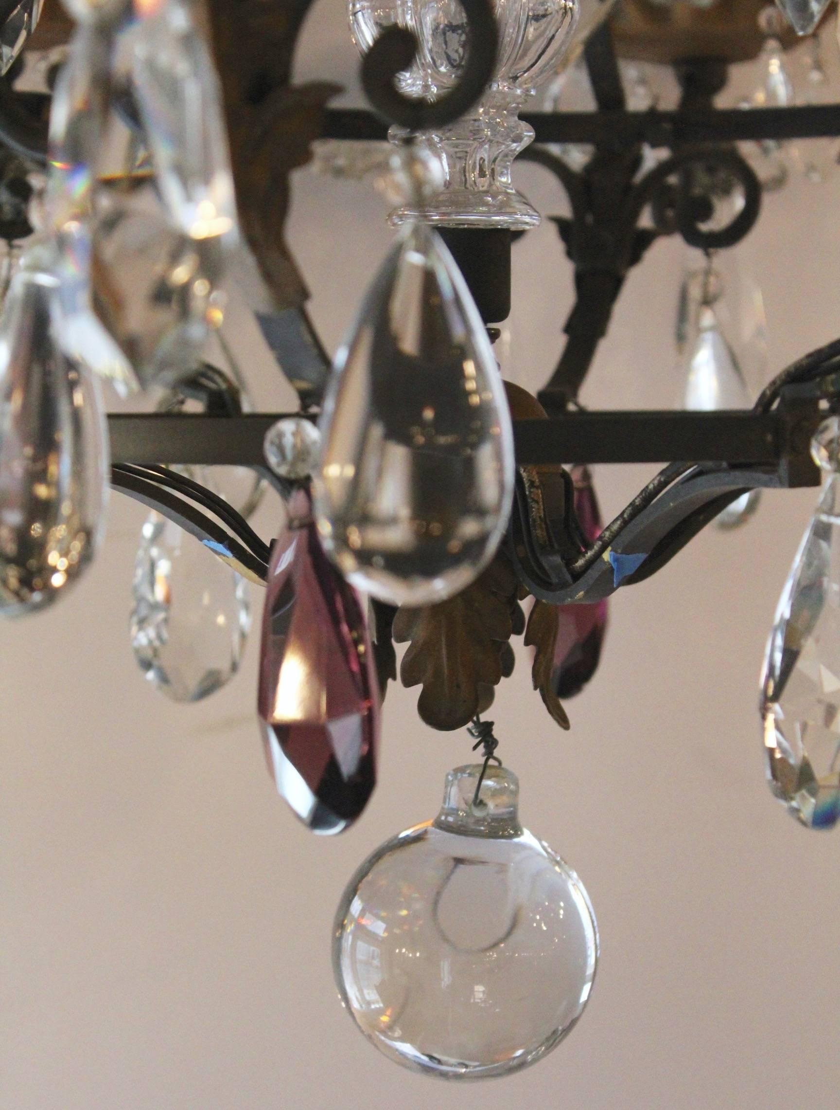 Antique French Eight-Light Wrought Iron and Crystal Chandelier In Excellent Condition For Sale In Charleston, SC