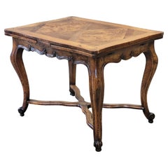 Antique French Elm and Burl Elm Draw Leaf Table (39" long, expand to 70" long)