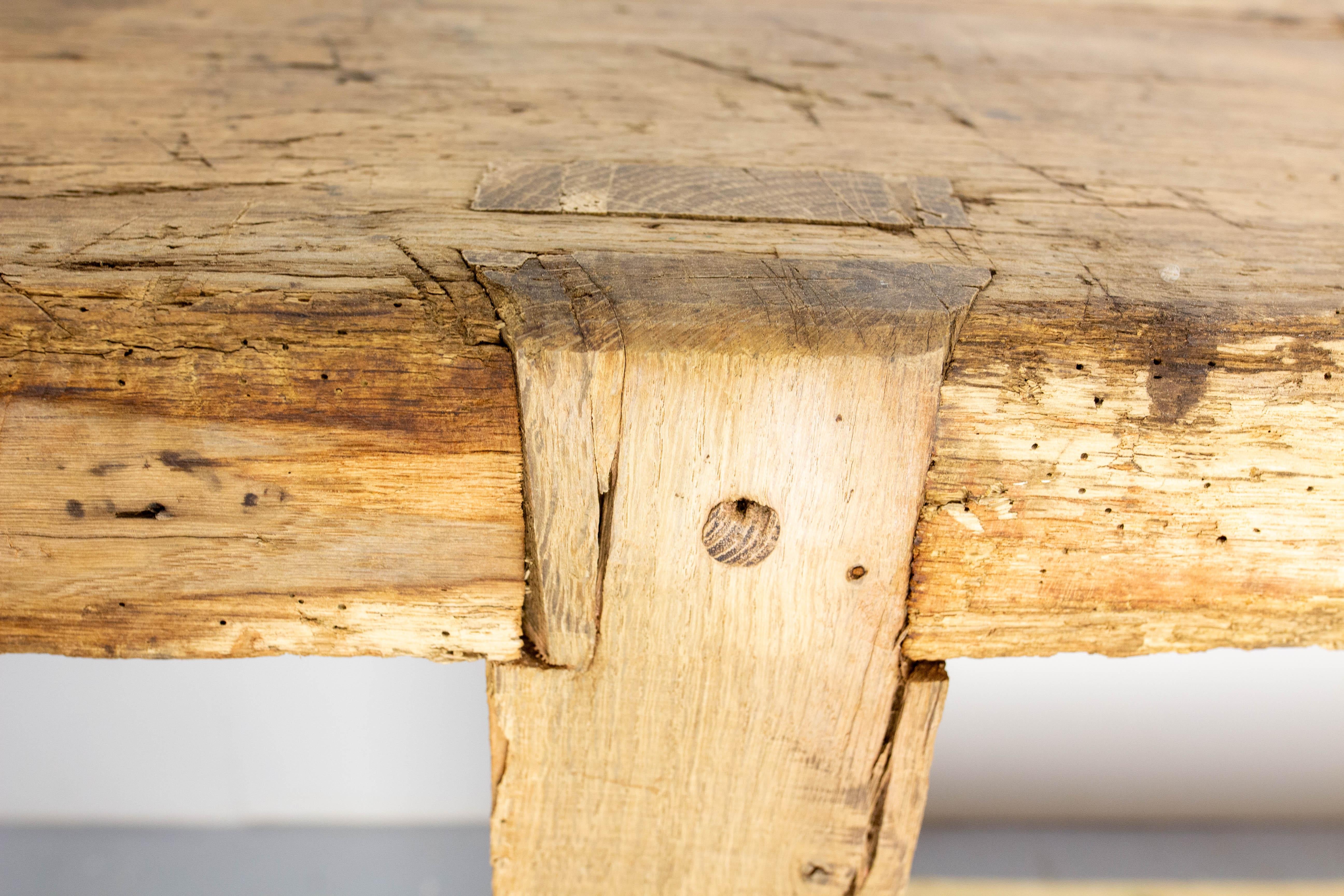 Antike Französisch Elm Carpenter's Work Oak Tisch Meuble De Metier um 1900 im Angebot 9