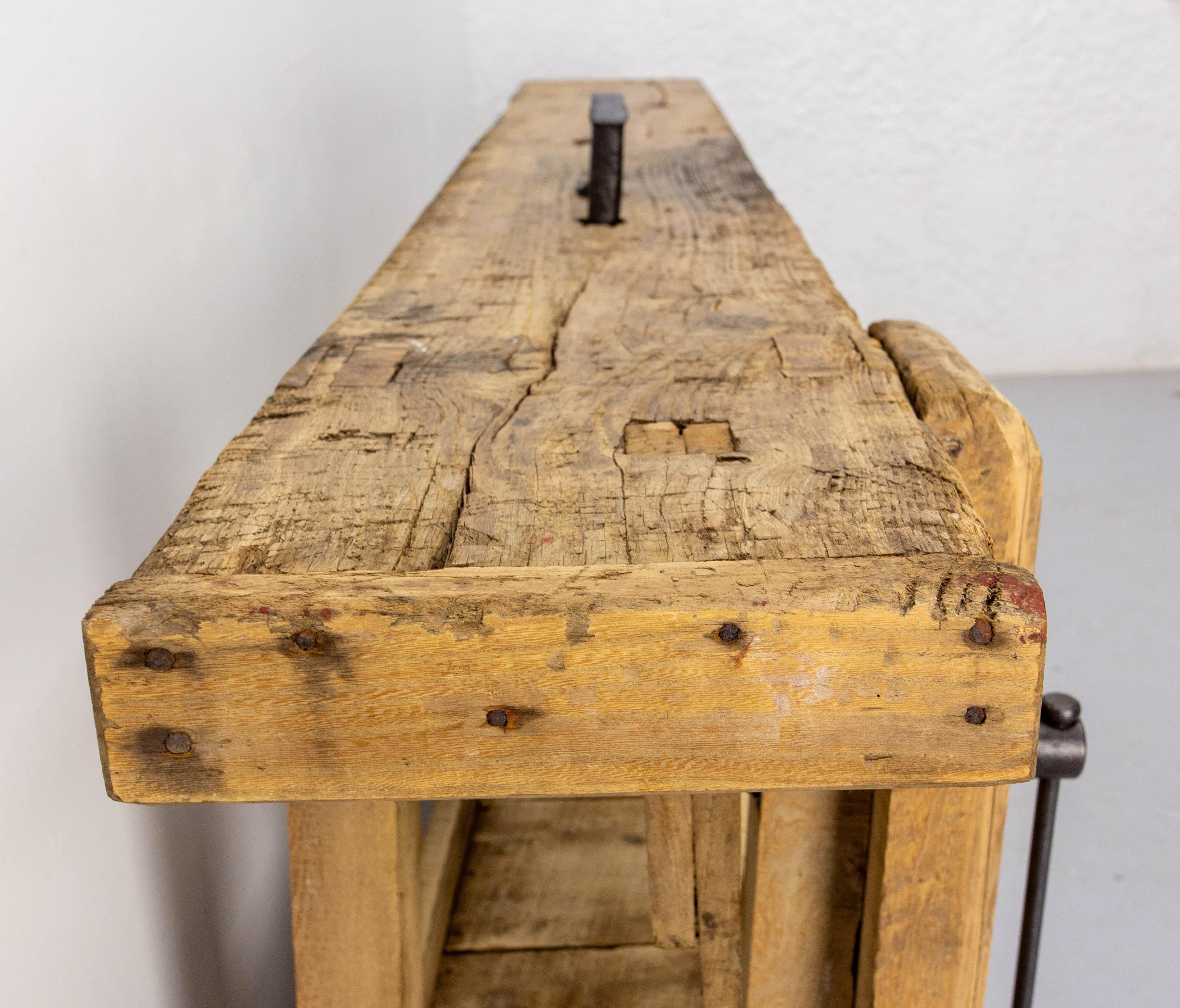 Antike Französisch Elm Carpenter's Work Oak Tisch Meuble De Metier um 1900 im Angebot 1