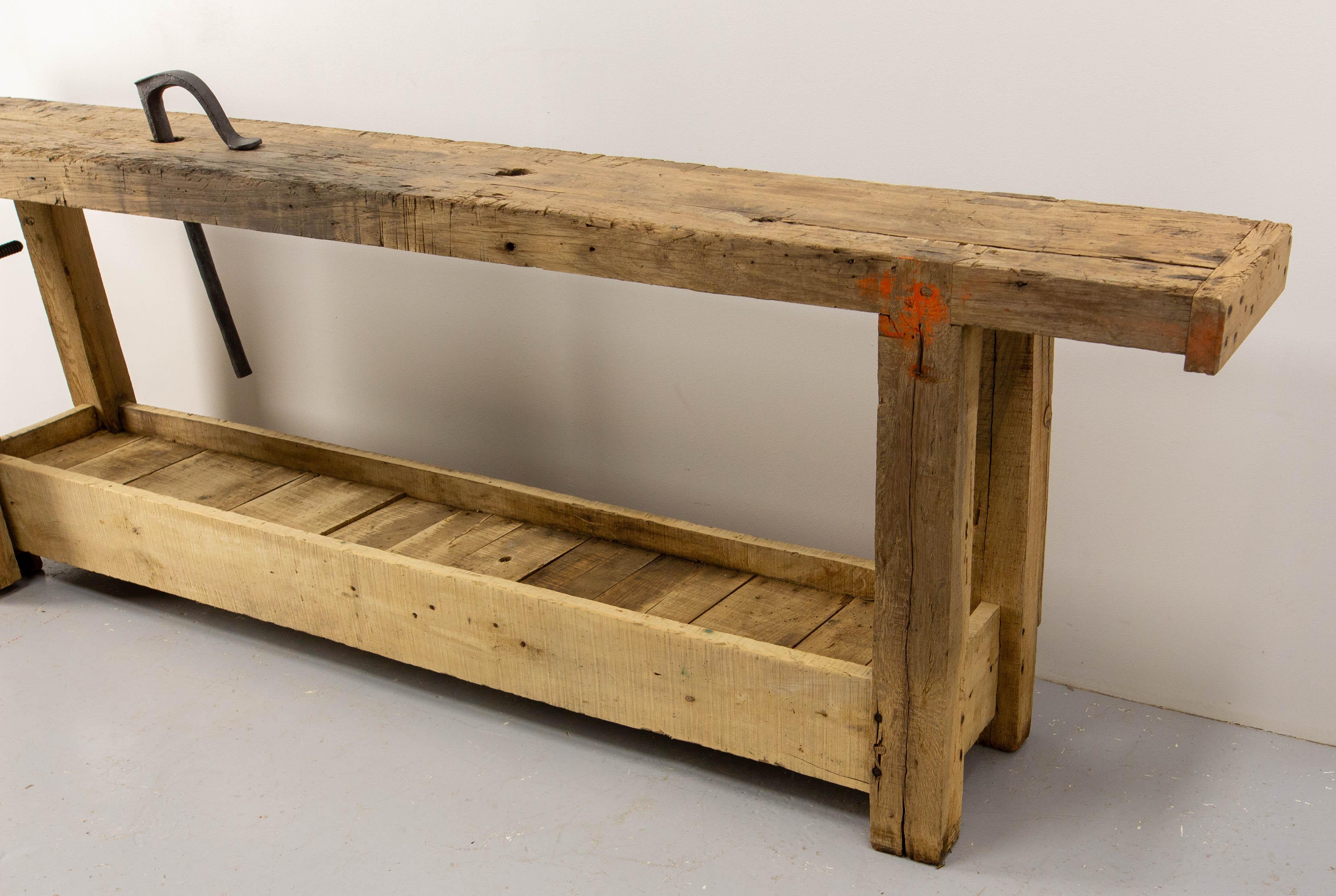 Antike Französisch Elm Carpenter's Work Oak Tisch Meuble De Metier um 1900 im Angebot 4
