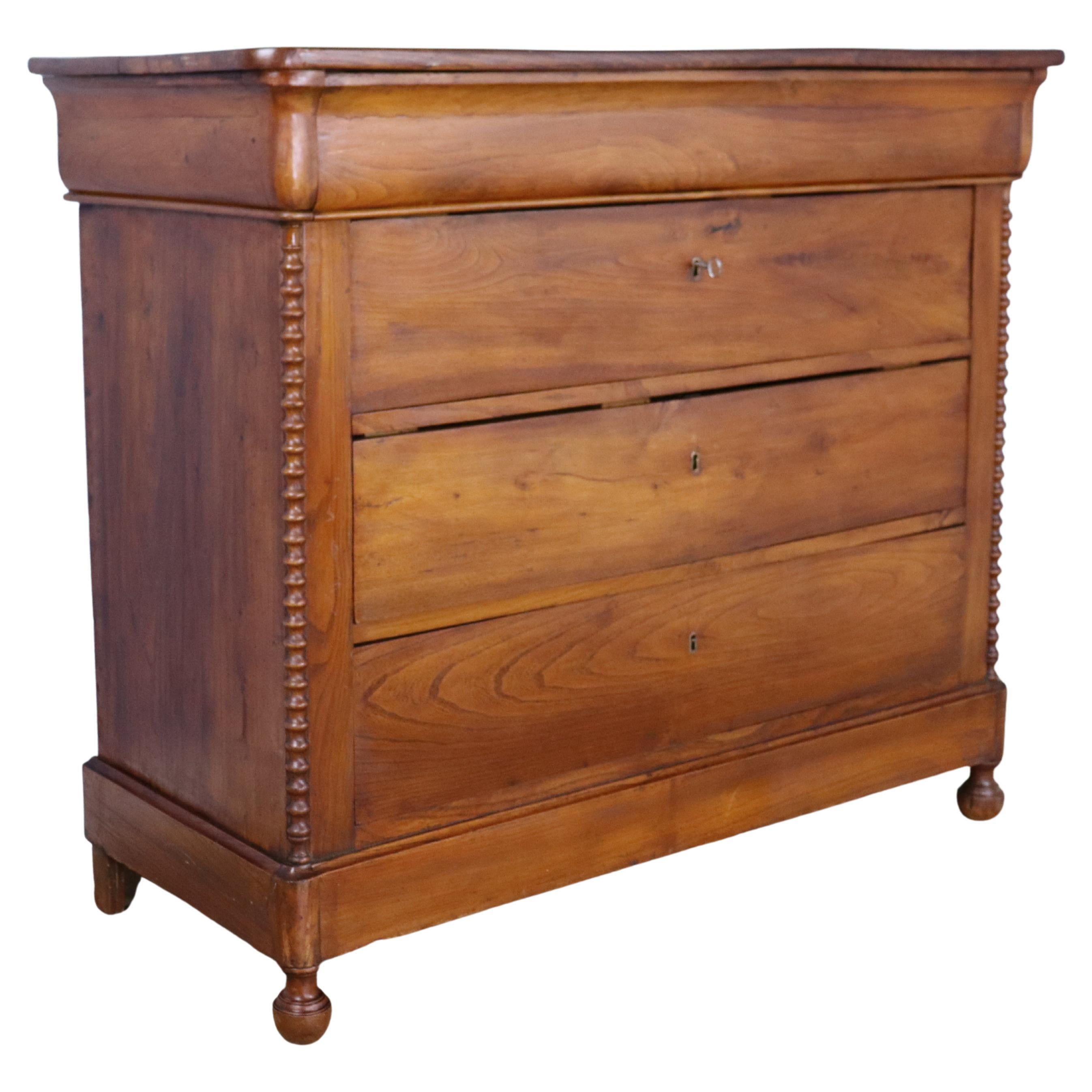 Antique French Elm Commode with Bobbin Turned Columns For Sale