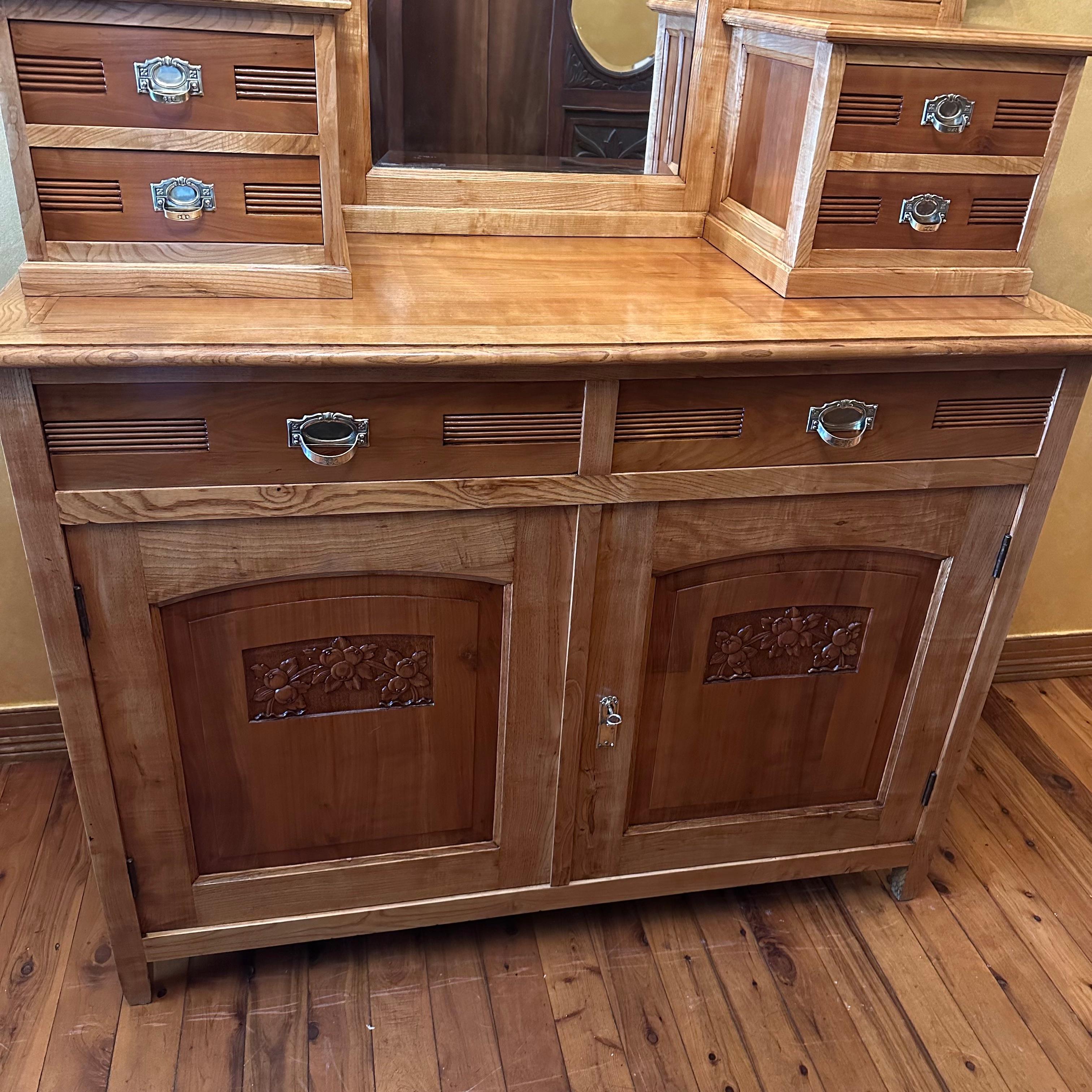 Antique French Elm Mirror Sideboard For Sale 2