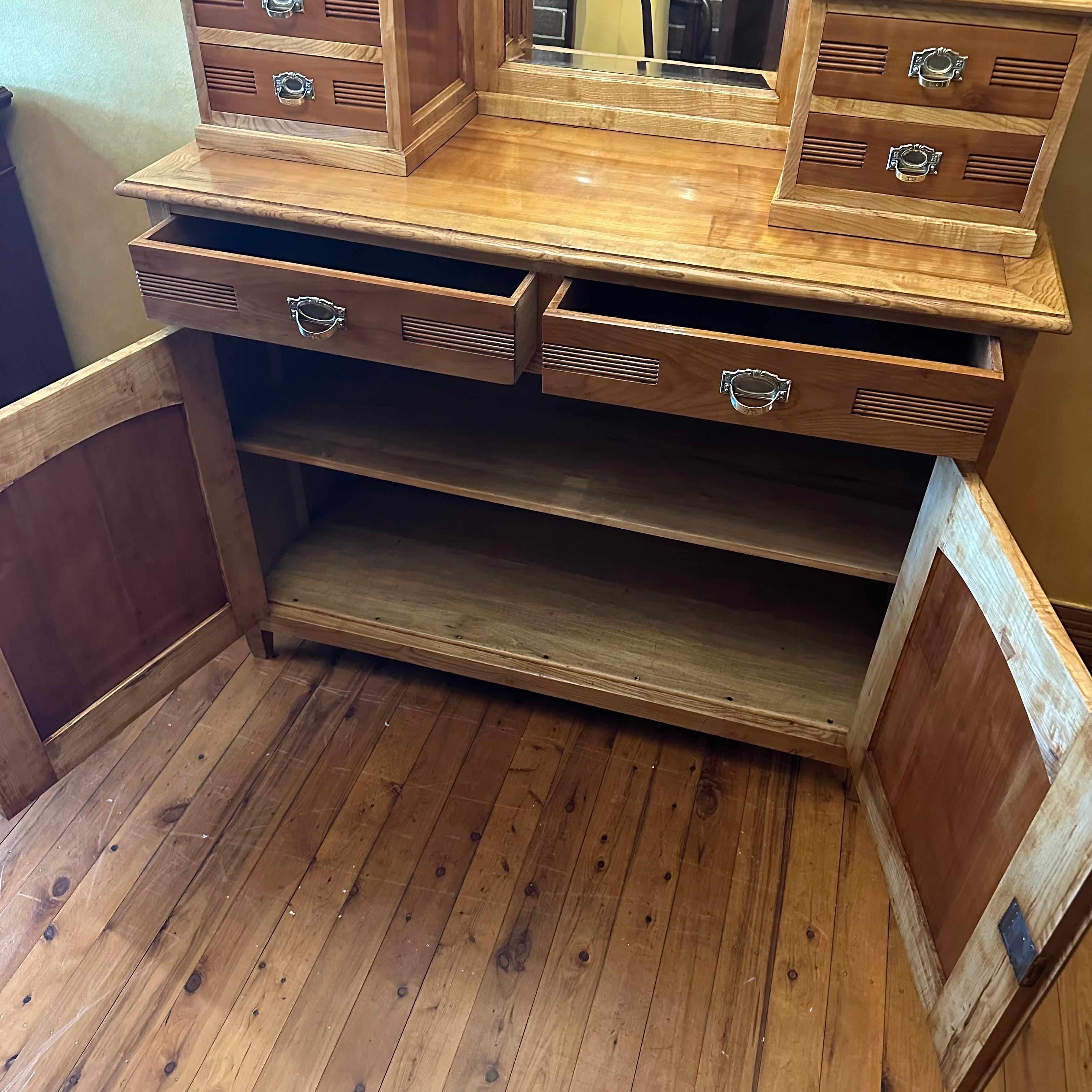 Antique French Elm Mirror Sideboard For Sale 5