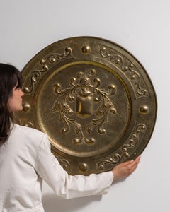 Antique French Embossed Brass Serving Plate, 1900-1909, Warm Gold