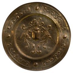 Antique French Embossed Brass Serving Plate, 1900-1909, Warm Gold