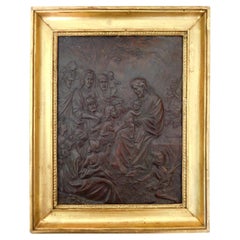 Antique French embossed copper plate - Let the little children come to me