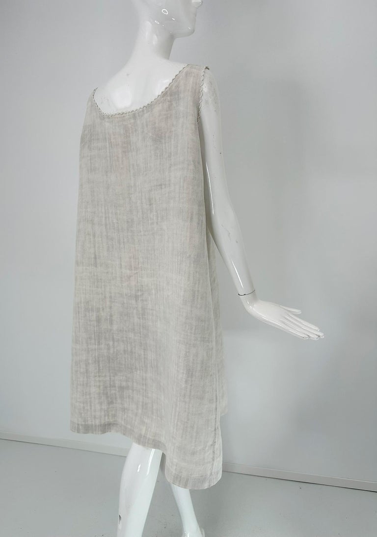 Antique French Embroidered Natural Rustic Linen Shift Dress Slip Dress Med-Lg