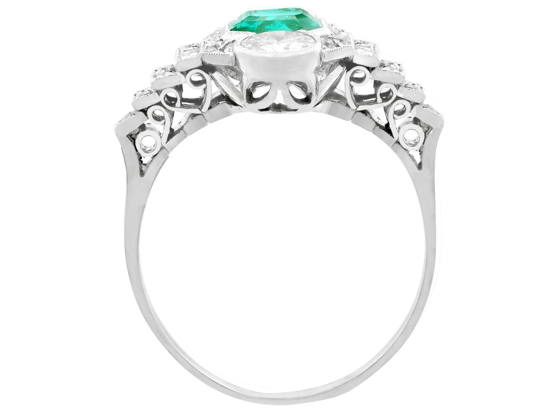 Women's or Men's Antique French Emerald and 1.06 Carat Diamond Platinum Ring