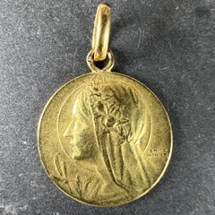 Antique French Emile Monier Virgin Mary 18K Yellow Gold Pendant Charm Medal