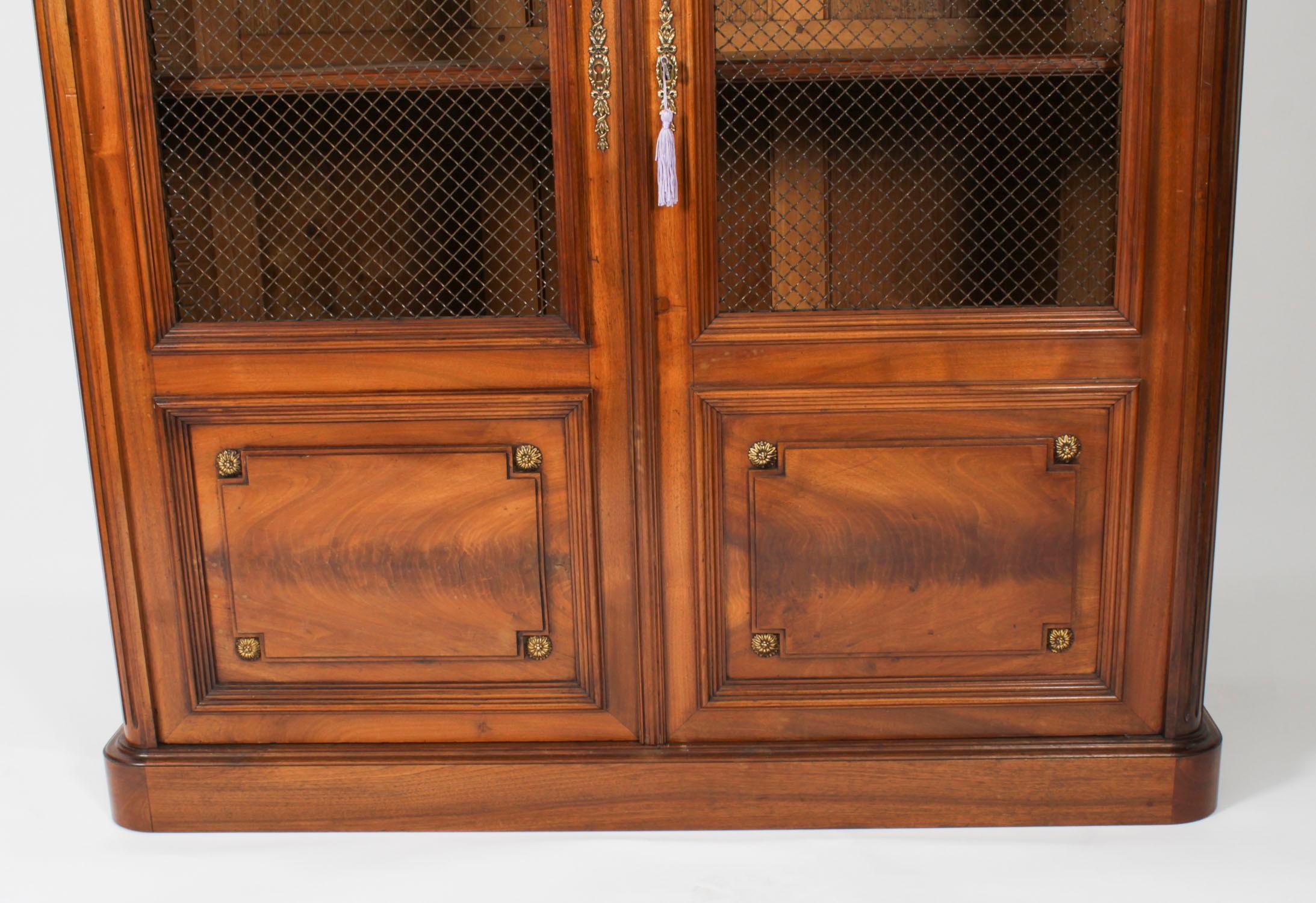 Antique French Empire 2 door Walnut Bookcase Bibliotheque 19th Century For Sale 7