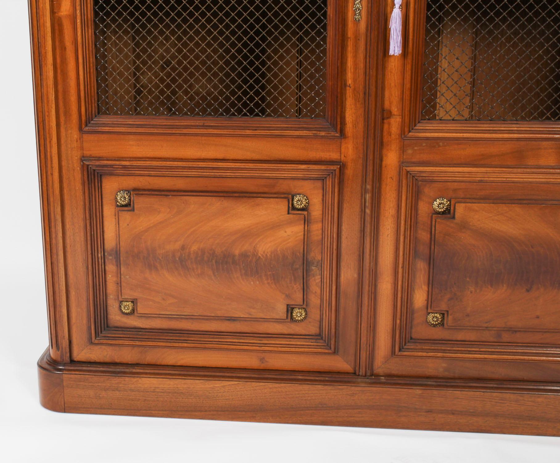 Antique French Empire 2 door Walnut Bookcase Bibliotheque 19th Century For Sale 8
