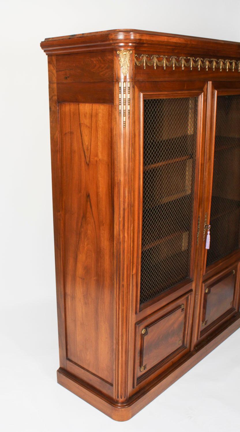 Antique French Empire 2 door Walnut Bookcase Bibliotheque 19th Century For Sale 9