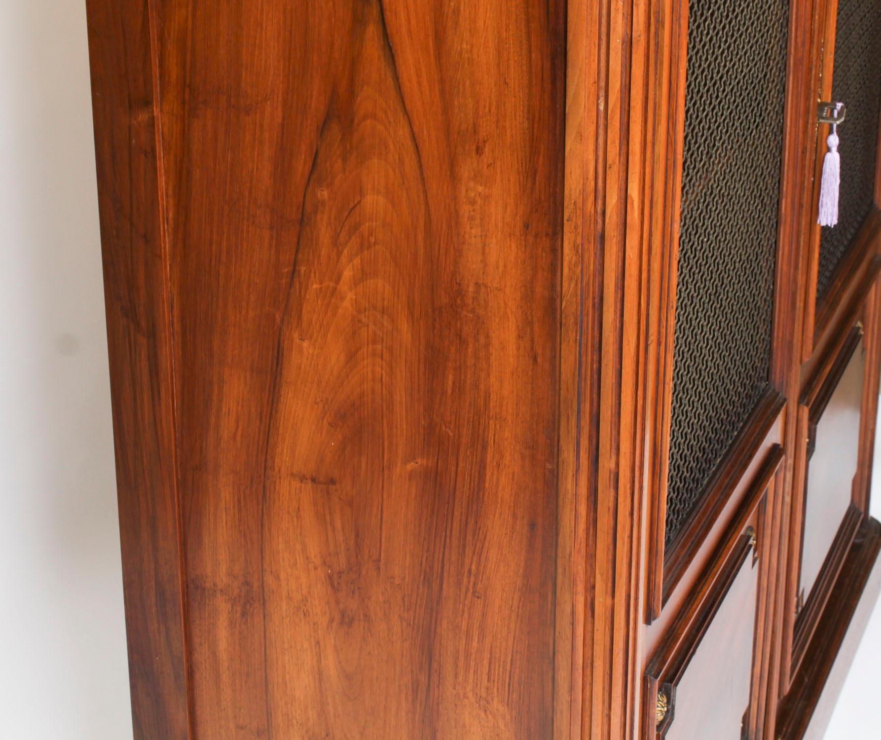 Antique French Empire 2 door Walnut Bookcase Bibliotheque 19th Century For Sale 11