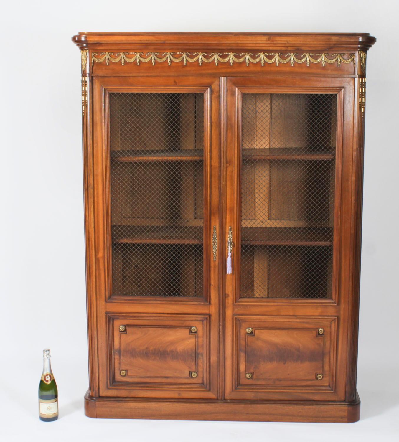 Antique French Empire 2 door Walnut Bookcase Bibliotheque 19th Century For Sale 14