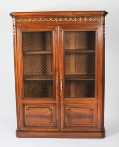 Antique French Empire 2 door Walnut Bookcase Bibliotheque 19th Century