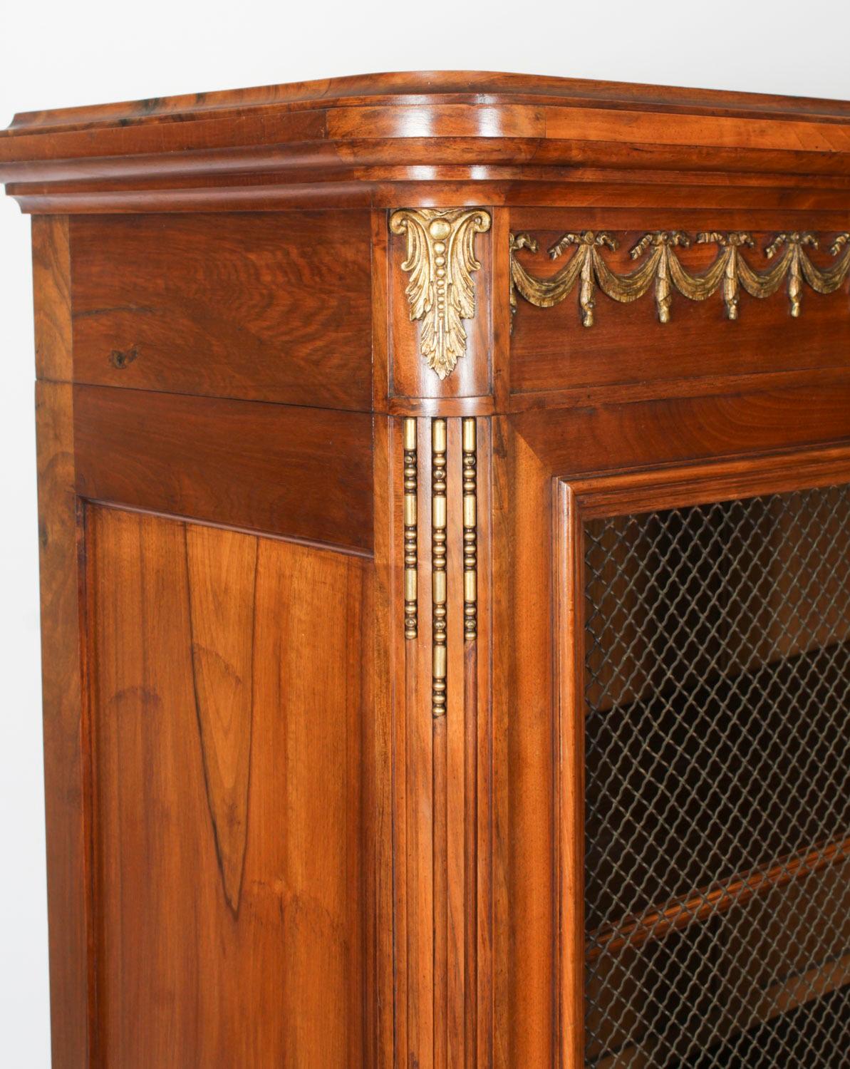 Antique French Empire 2 door Walnut Bookcase Bibliotheque 19th Century For Sale 1