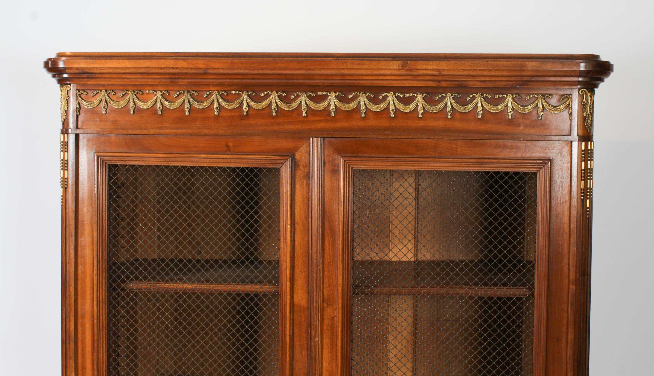 Antique French Empire 2 door Walnut Bookcase Bibliotheque 19th Century For Sale 3
