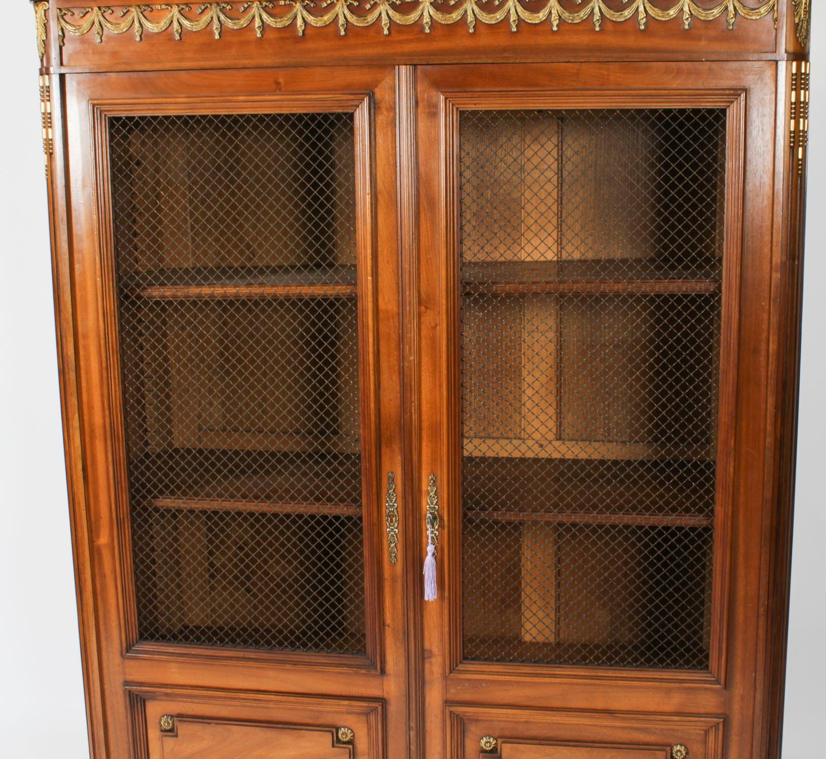 Antique French Empire 2 door Walnut Bookcase Bibliotheque 19th Century For Sale 4