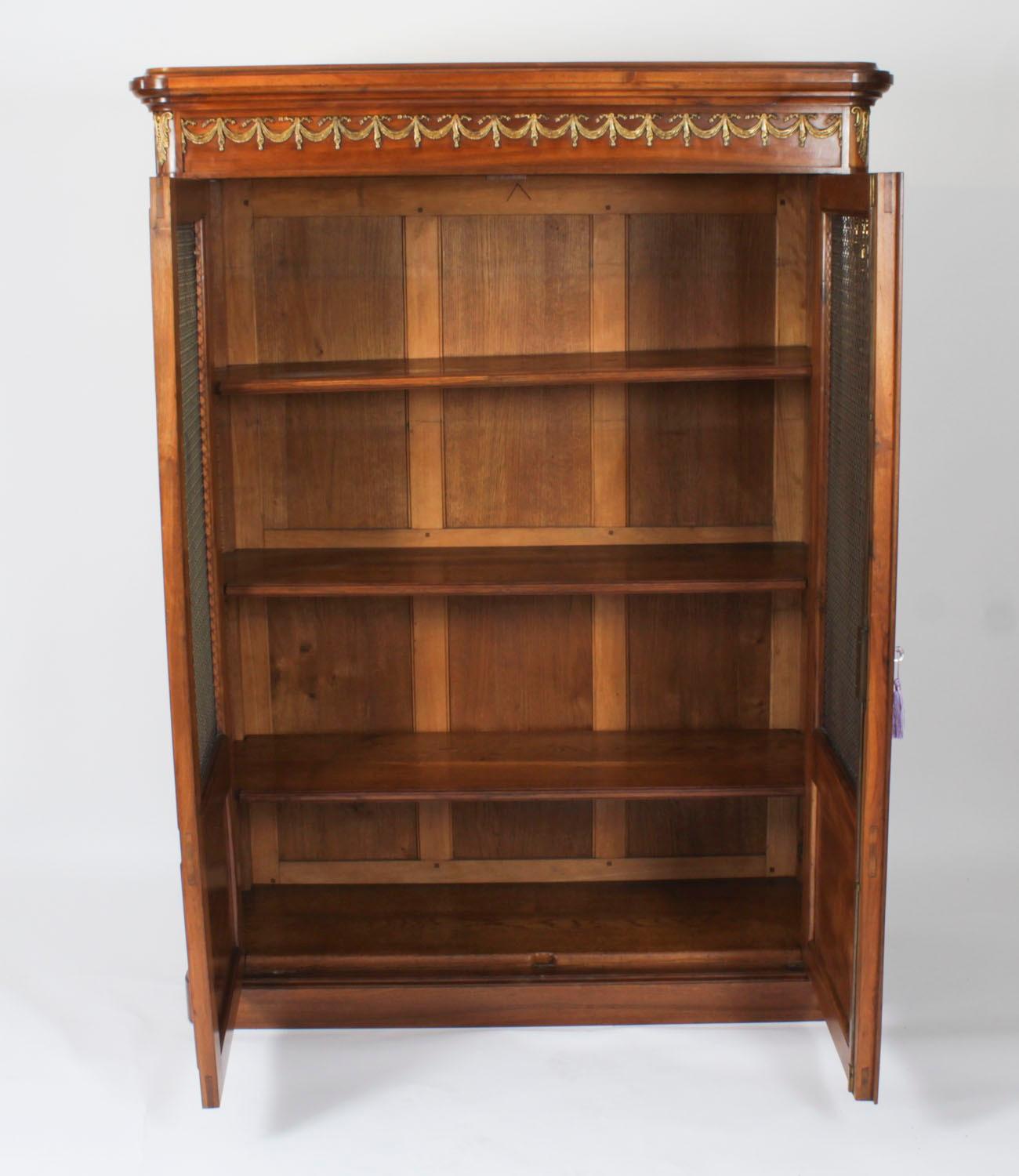 Antique French Empire 2 door Walnut Bookcase Bibliotheque 19th Century For Sale 5