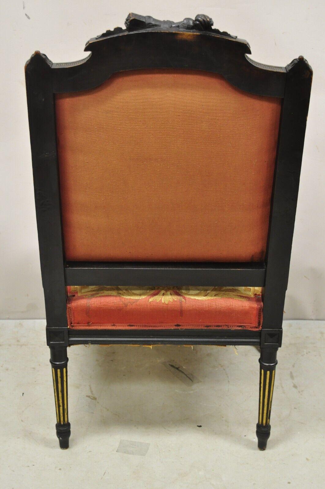 Antiker französischer Empire-Parlor-Stuhl aus schwarz ebonisiertem Nussbaumholz mit Nadelspitze im Angebot 3