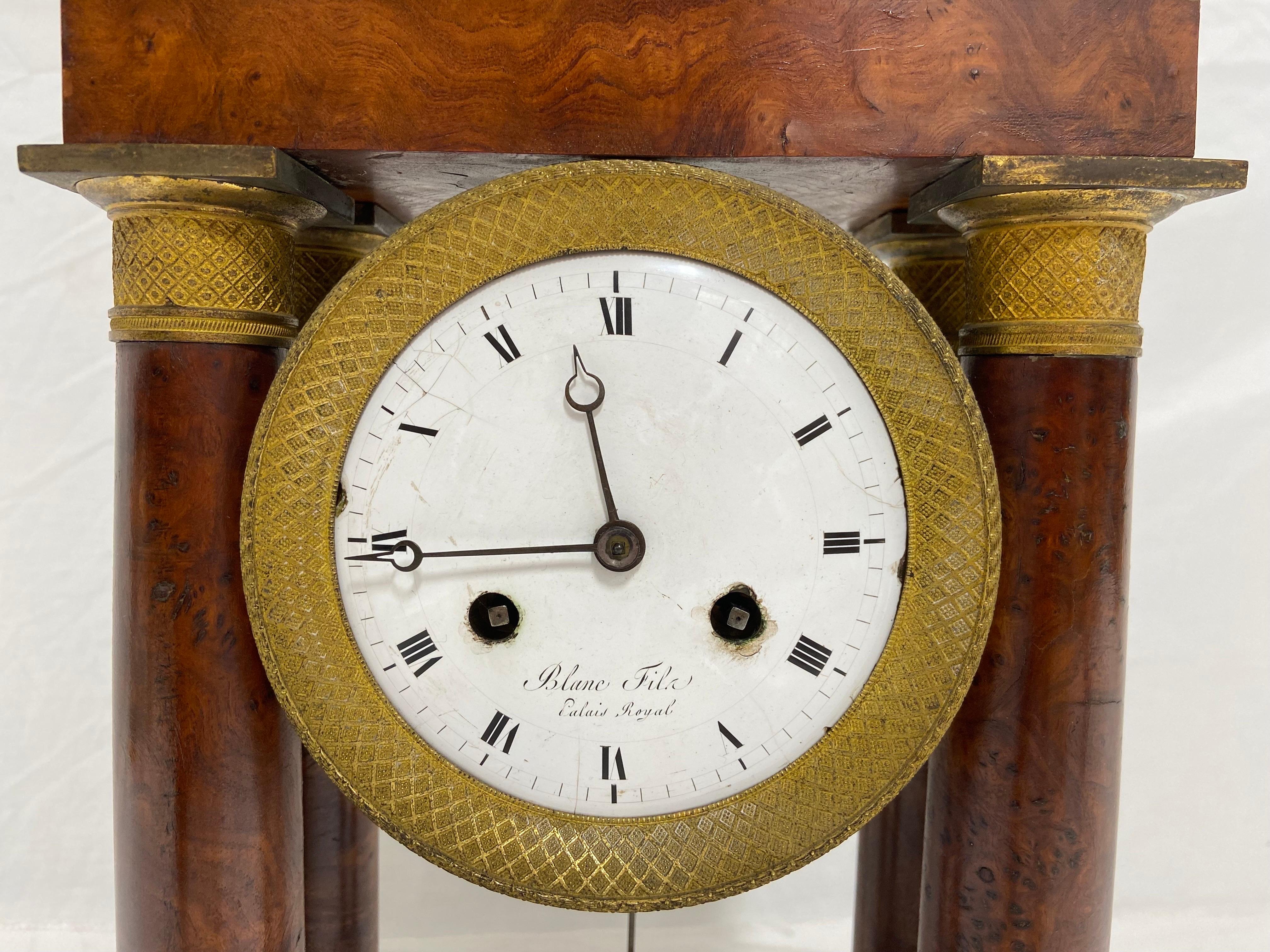 19th Century Antique French Empire Blanc Fils Palais Royale Portico Columnar Pendulum Clock