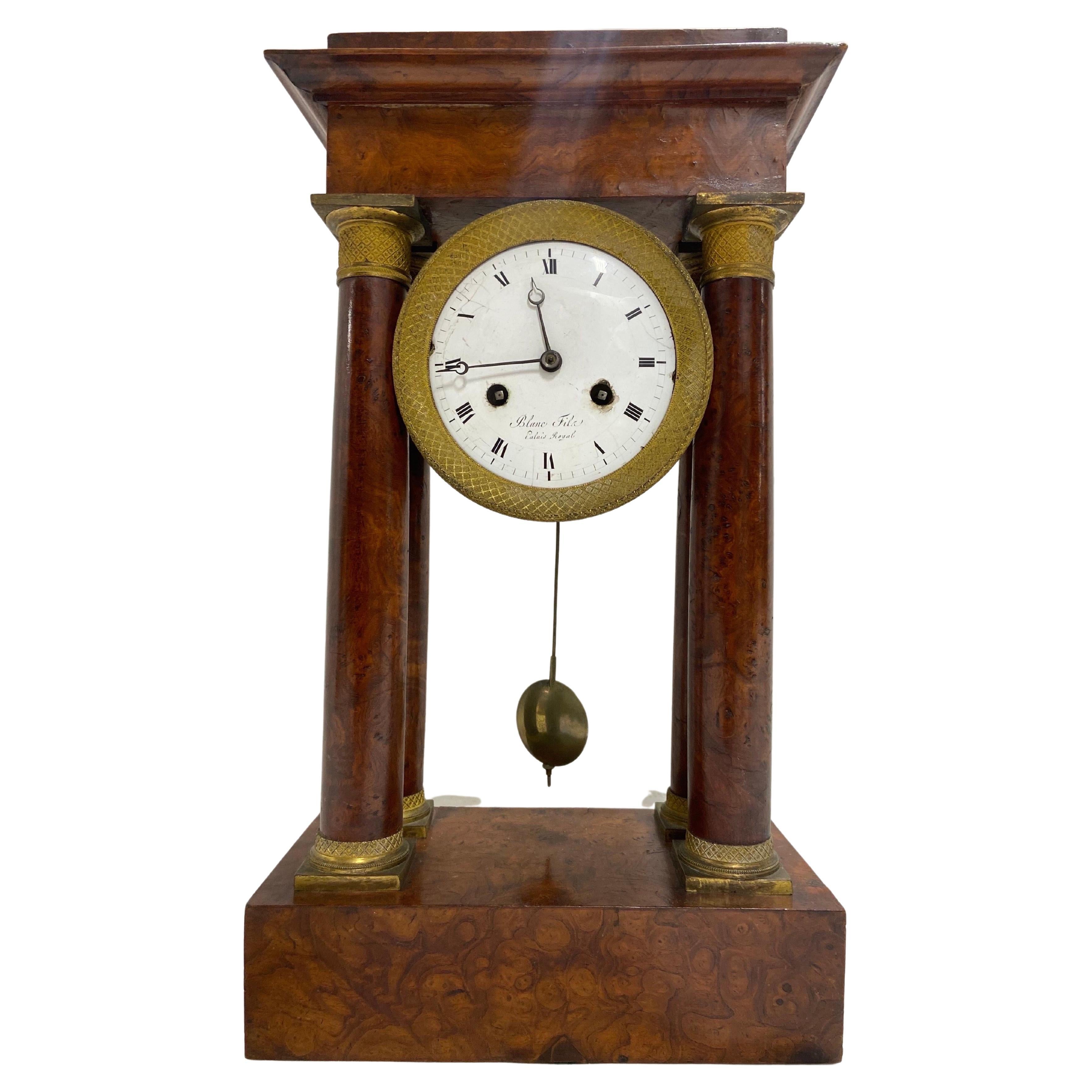 Antique French Empire Blanc Fils Palais Royale Portico Columnar Pendulum Clock
