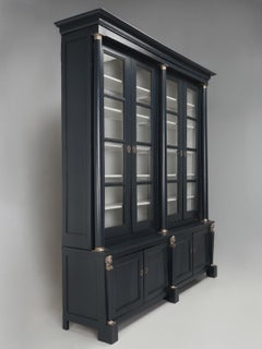 Antique French Empire Bookcase Époque from 1800s Restored, Silver Plated Trim