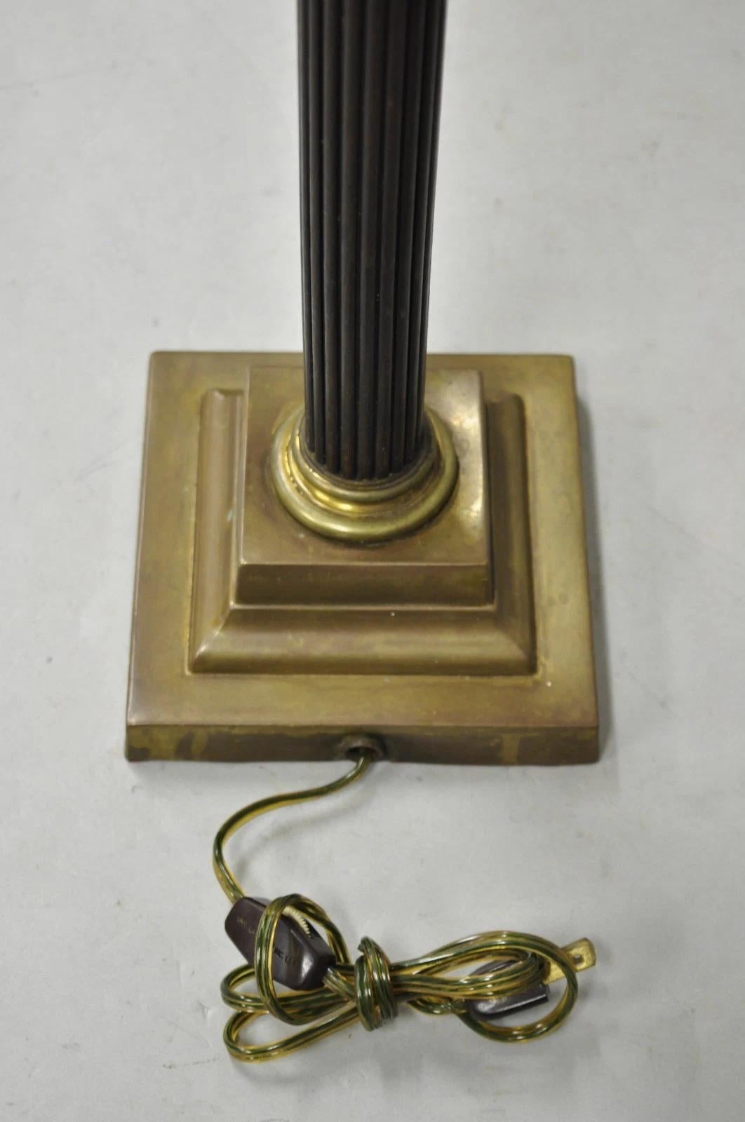 Antique French Empire Brass Converted Oil Lamp Mahogany Wood Column Table Lamp For Sale 5