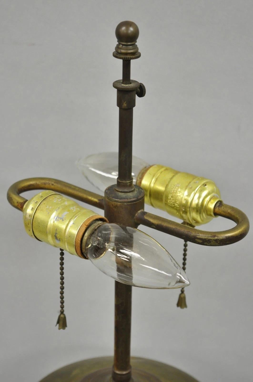 Antique French Empire Brass Converted Oil Lamp Mahogany Wood Column Table Lamp For Sale 6