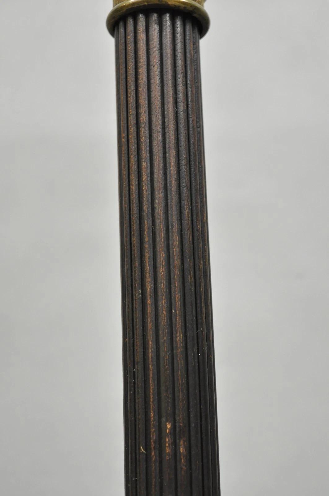 19th Century Antique French Empire Brass Converted Oil Lamp Mahogany Wood Column Table Lamp For Sale