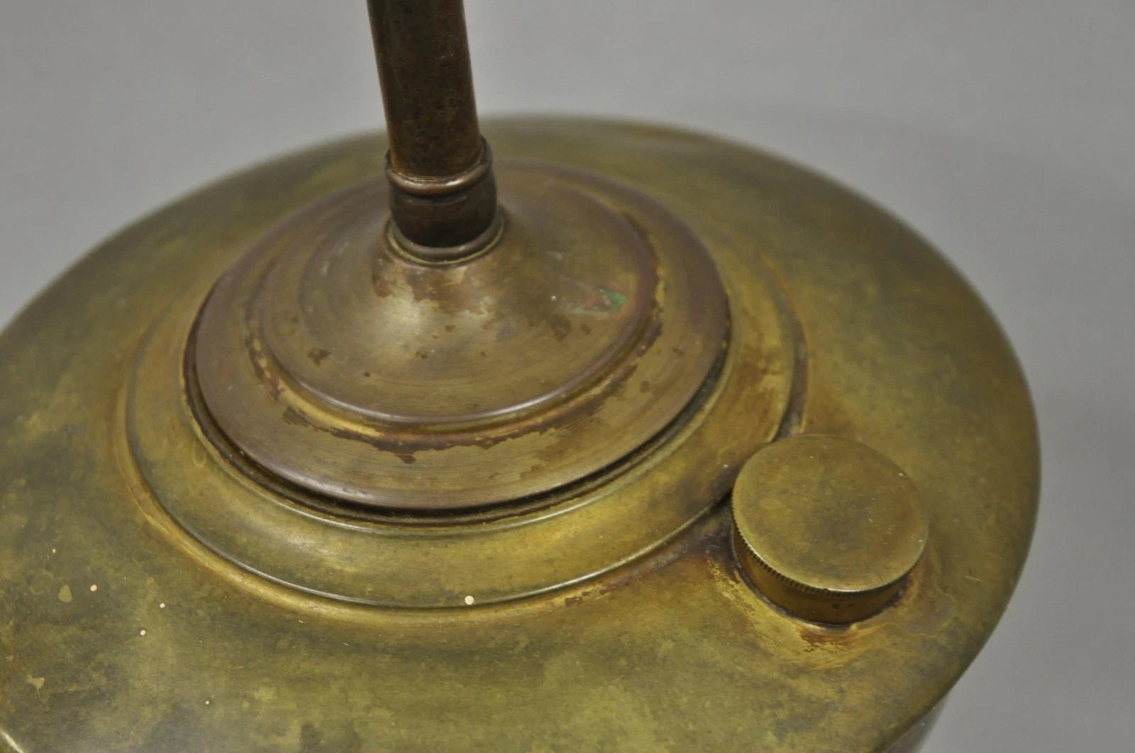 Antique French Empire Brass Converted Oil Lamp Mahogany Wood Column Table Lamp For Sale 2
