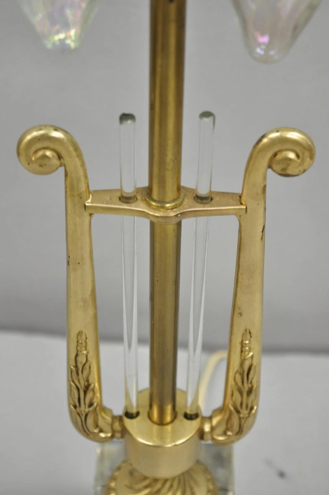 Antigua Lámpara de Sobremesa Imperio Francés de Latón y Cristal Arpa Lira Clásica Pequeña Otro en venta