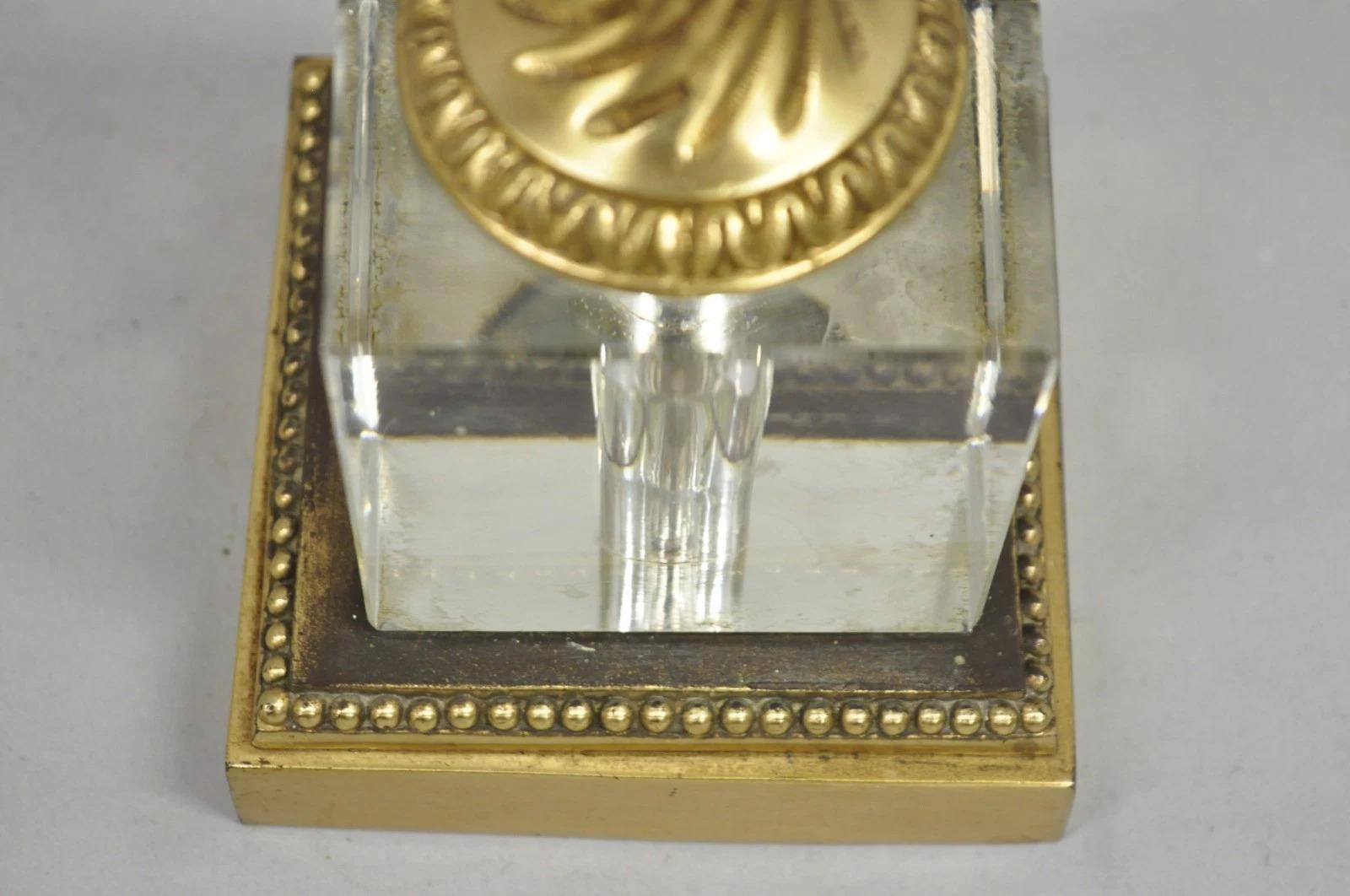 Antigua Lámpara de Sobremesa Imperio Francés de Latón y Cristal Arpa Lira Clásica Pequeña en venta 1