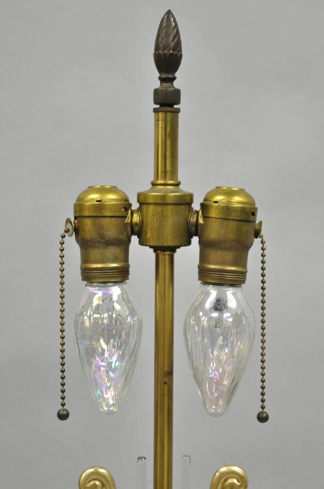 Antigua Lámpara de Sobremesa Imperio Francés de Latón y Cristal Arpa Lira Clásica Pequeña en venta 2