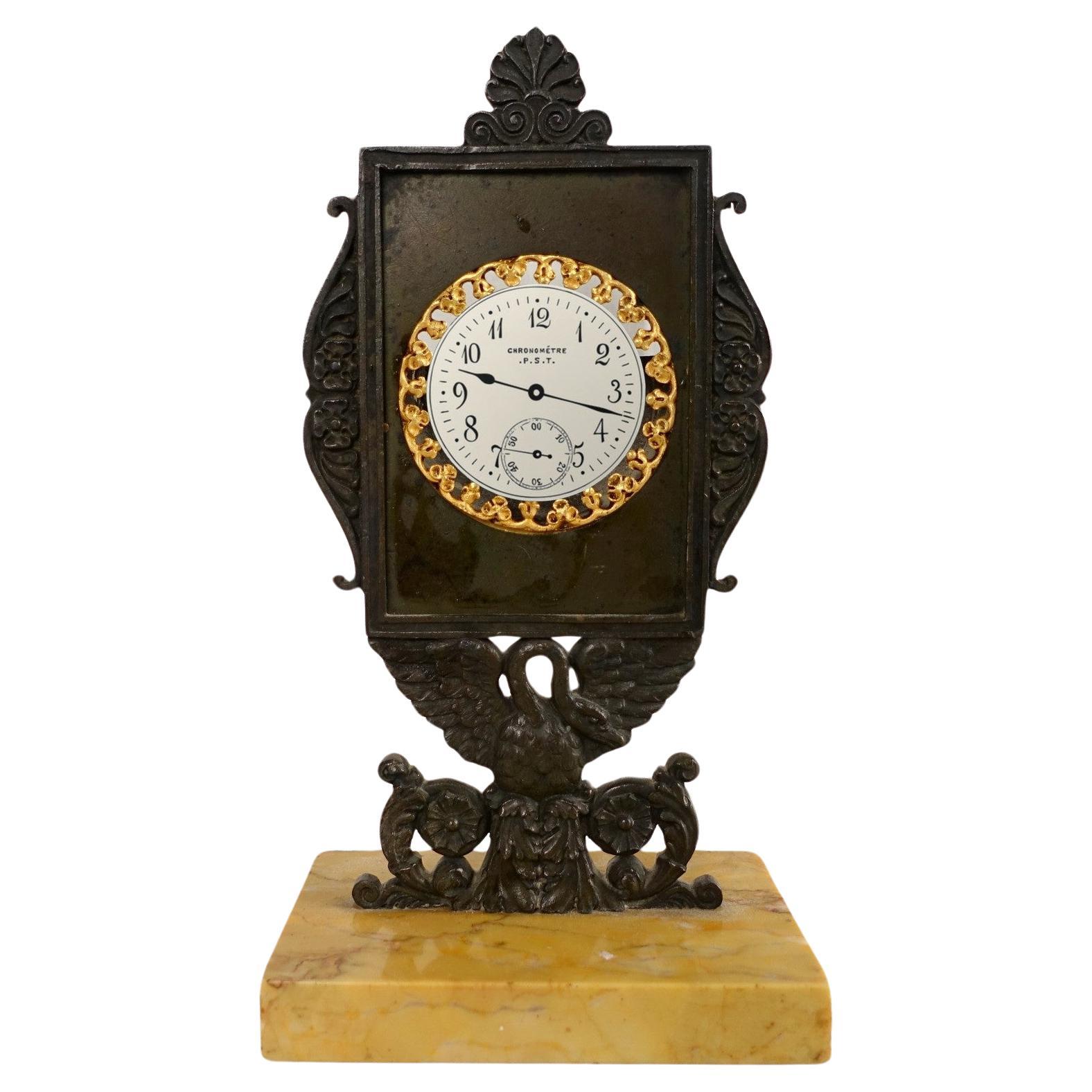 Antiker französischer Empire-Uhrhalter aus Bronze und Marmor – 19. Jahrhundert im Angebot