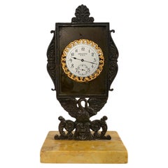 Antiker französischer Empire-Uhrhalter aus Bronze und Marmor – 19. Jahrhundert