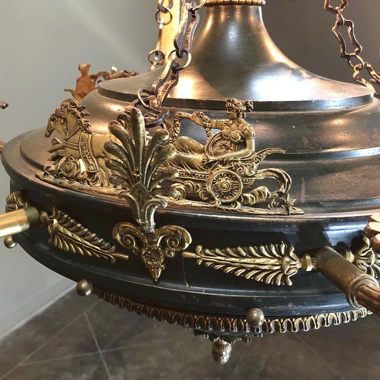 Antique French Empire Bronze & Brass Chandelier For Sale 5
